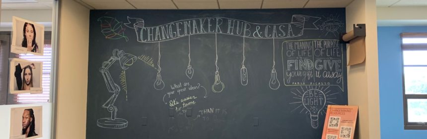 Interior of Changemaker Hub on campus, a club meeting room