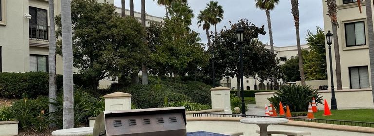 Exterior of residence building with courtyard