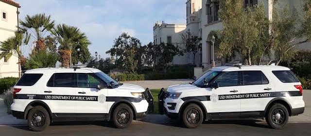 Two public safety vehicles parked next to each other on USD campus