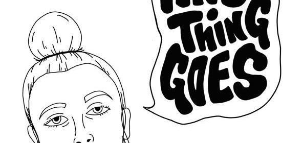 Graphic of girl's face with speech bubble reading "Anything Goes"