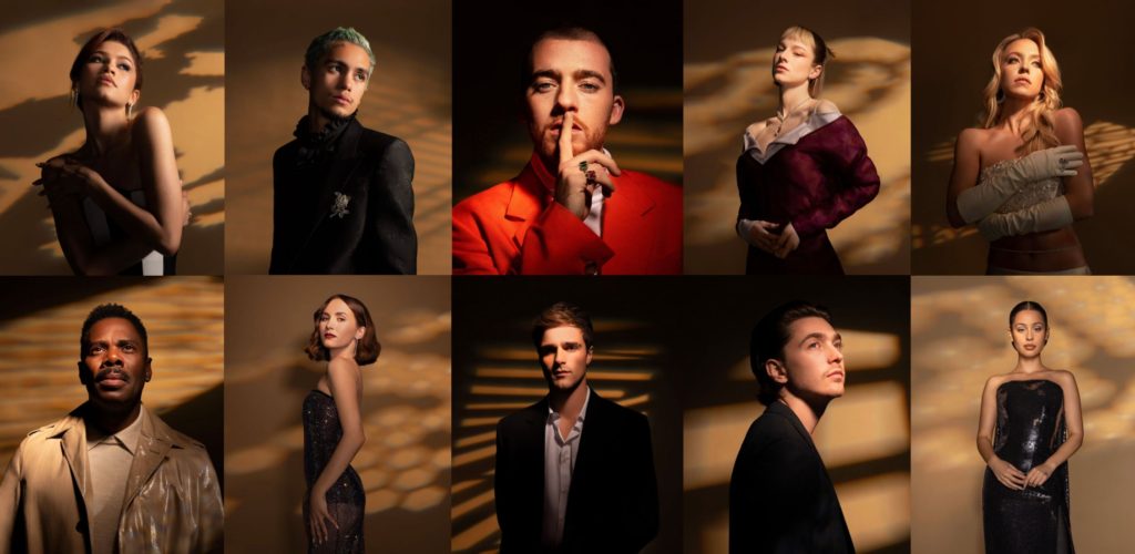 Collage of portraits of main characters in show "Euphoria"