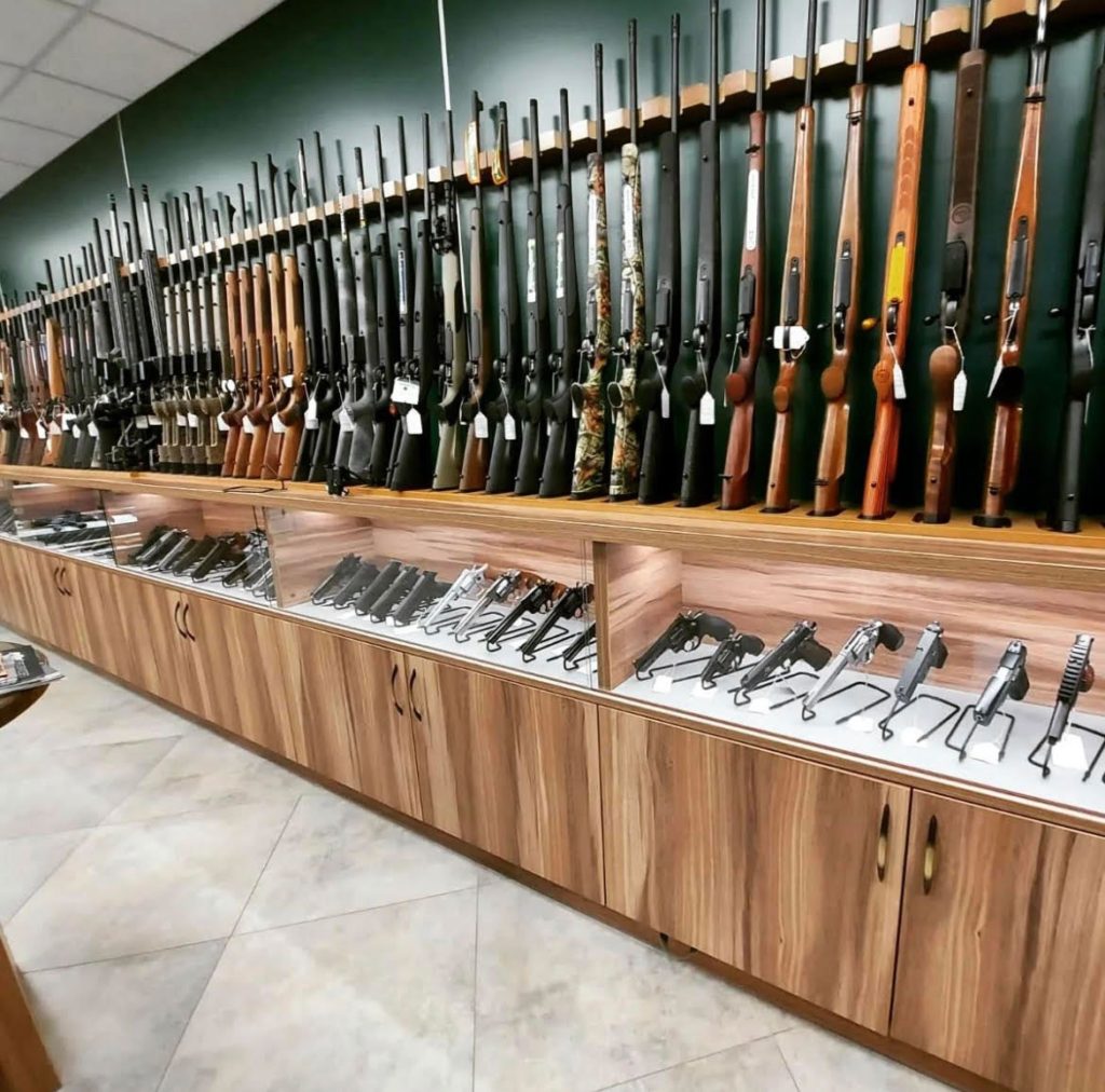 Row of large guns in a shop