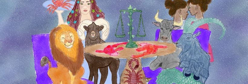 artwork of the zodiac signs sitting at a table