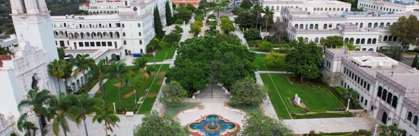 ariel view of university of san diego with lots of grass and trees